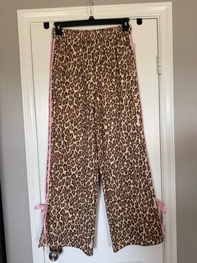 Le Lis Women’s Leopard Pants with Pink Stripes Size M